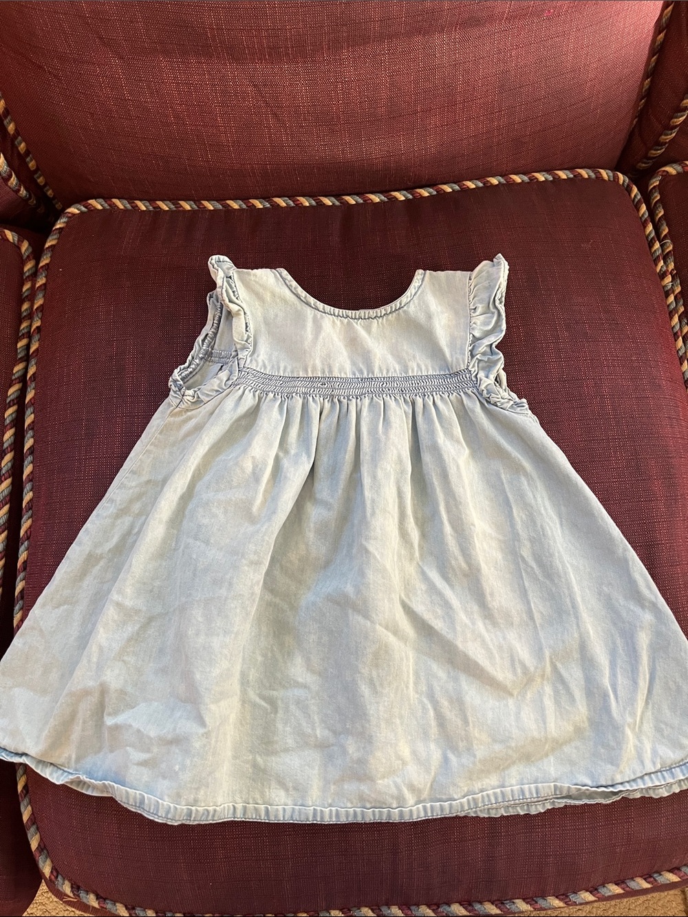 Girls' Light Chambray Ruffle-Sleeve Dress - Casual Summer Style